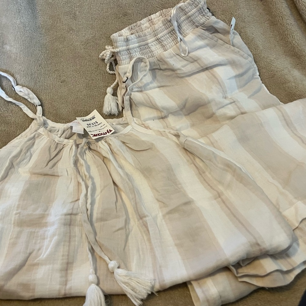 Women's Cream Striped Pajama Set